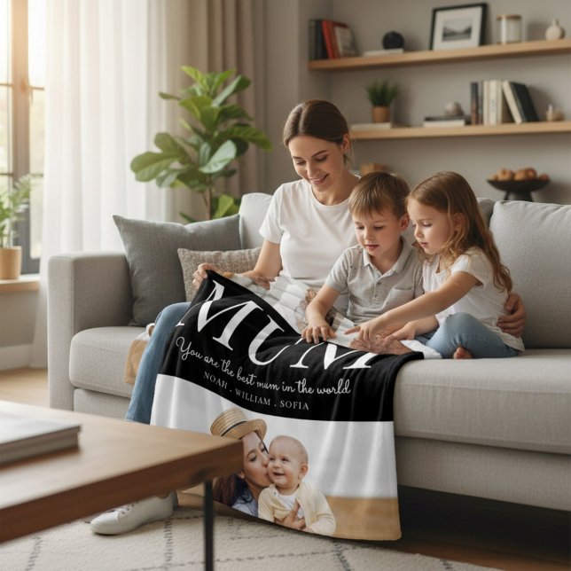 Couverture Polaire cadeaux de maman personnalisés noir et blanc 4 pho (Créateur téléchargé)