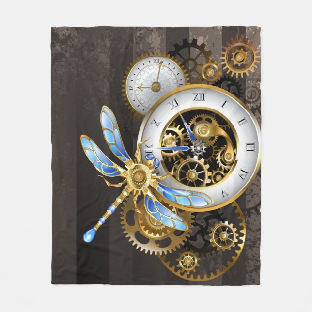 Couverture Polaire Cadran Steampunk avec libellule (Devant)