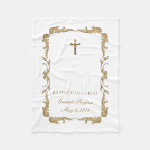 Couverture Polaire Cadre croisé de crucifix d'or de baptême