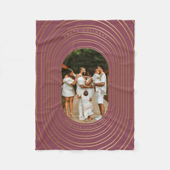 Couverture Polaire Cadres Ovale Or Photo Personnalisée Famille Noël (Devant)