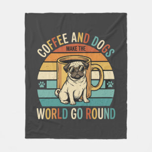 Couverture Polaire Café et chiens Pug rétro amateur