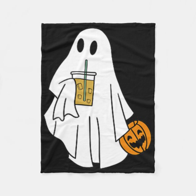 Couverture Polaire Café glacé Halloween Cute Little Ghost Citrouille  (Devant)