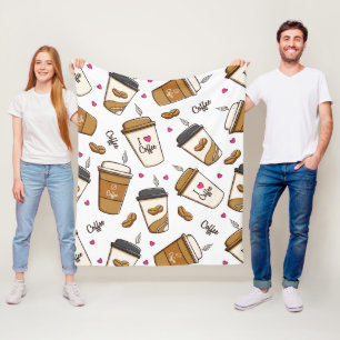 Couverture Polaire Cafés, Fèves de café, Amateur de café, Coeurs