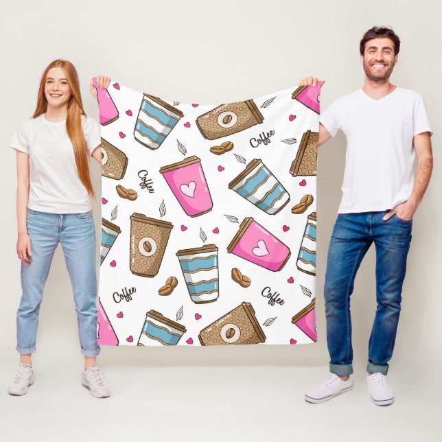 Couverture Polaire Cafés, Haricots, Coeurs, Amateur De Café (En situation)