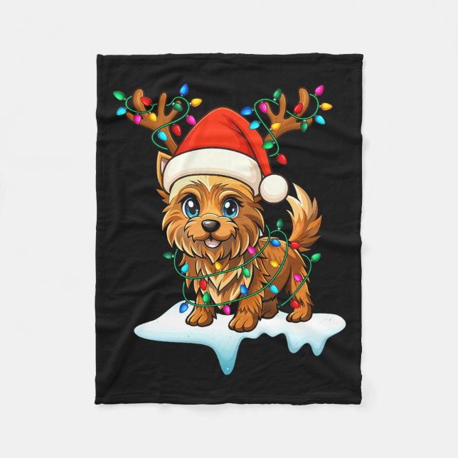 Couverture Polaire Cairn Terrier Christmas Santa Hat Reindeer Lights  (Devant)