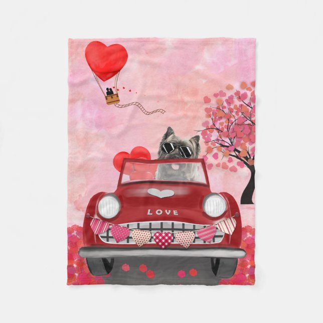 Couverture Polaire Cairn Terrier voiture avec coeur Valentine's (Devant)