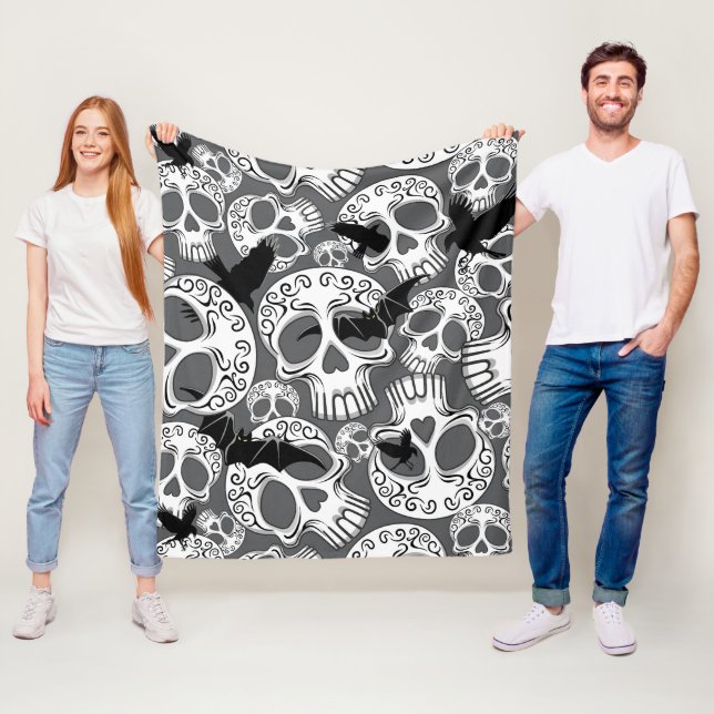 Couverture Polaire Calaveras décoratives Halloween (En situation)