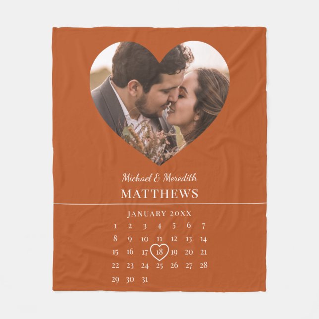 Couverture Polaire Calendrier moderne de mariage d'automne orange pou (Devant)