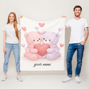 Couverture Polaire Câlins et Cœurs Douceurs : Ours Câlins à l'Aquarel