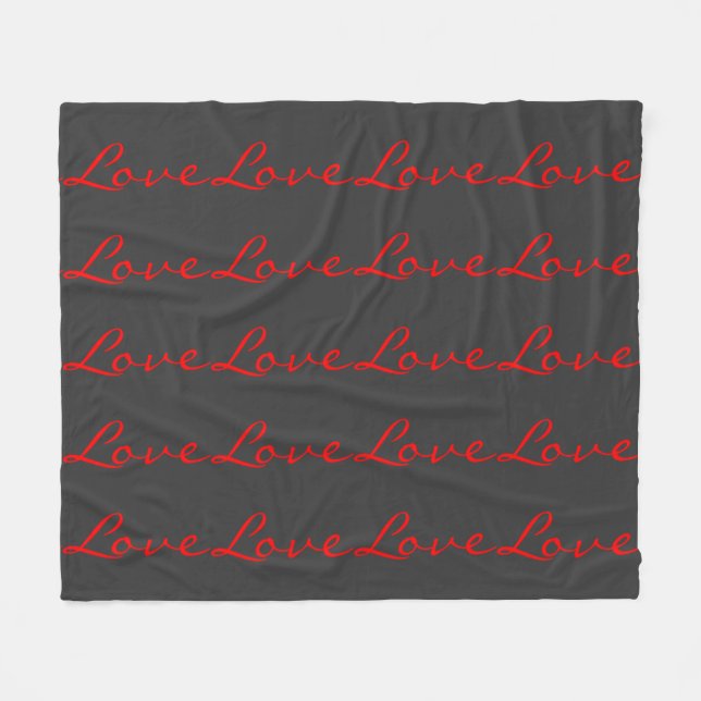 Couverture Polaire Calligraphie Tendance Grise Rouge Amour Mariage (Devant (Horizontal))