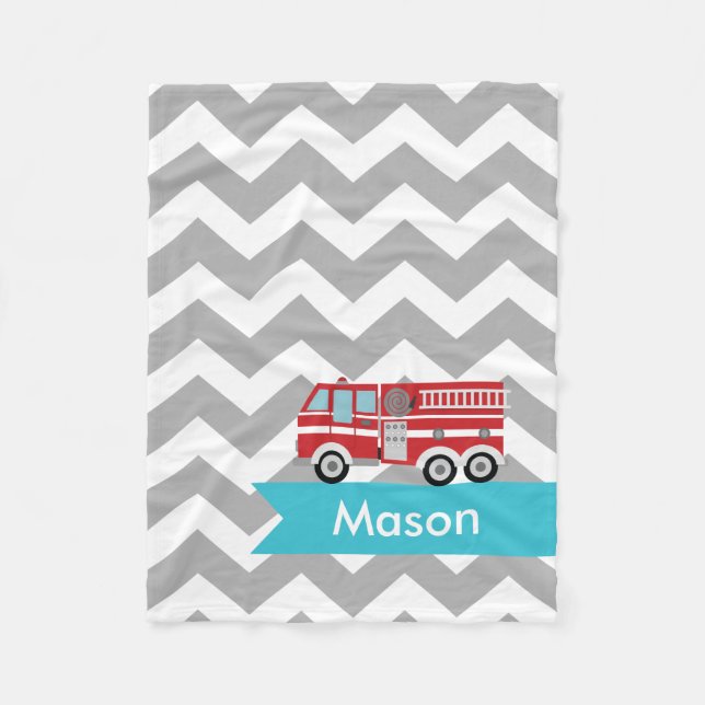 Couverture Polaire Camion d'incendie Turquoise Chevron gris personnal (Devant)