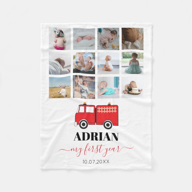 Couverture Polaire Camion Feu Rouge Bébé Première année Photo Collage (Devant)