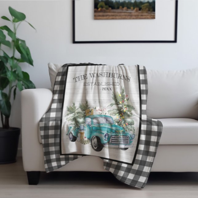 Couverture Polaire Camion rustique Bleu Farmhouse | Protection du nom (Créateur téléchargé)