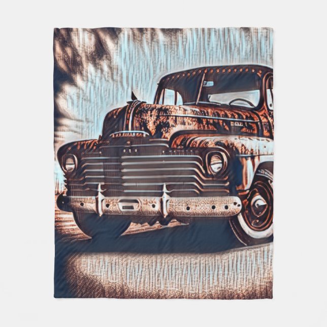 Couverture Polaire Camion Rustique Grunge - Une beauté Vintage (Devant)