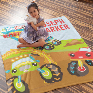 Couverture Polaire Camions Monster Petit Garçon Coloré avec prénom