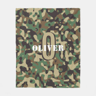 Couverture Polaire Camo camouflage vert Brown beige Nom du monogramme
