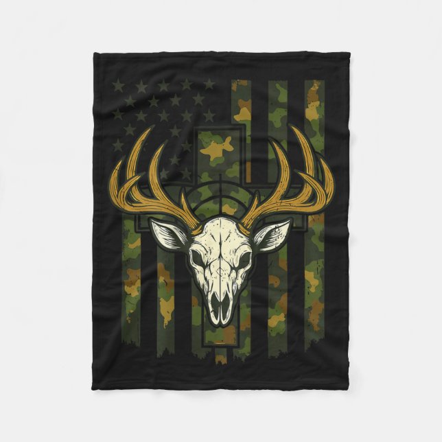 Couverture Polaire Camo Deer Hunting Elk Skull American Flag Youth Bo (Devant)