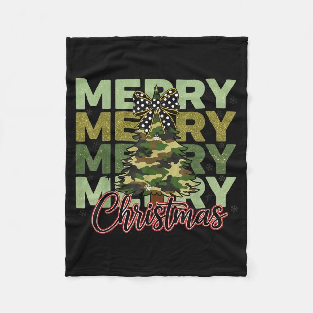 Couverture Polaire Camo Merry Christmas Camouflage Christmas Tree Coq (Devant)