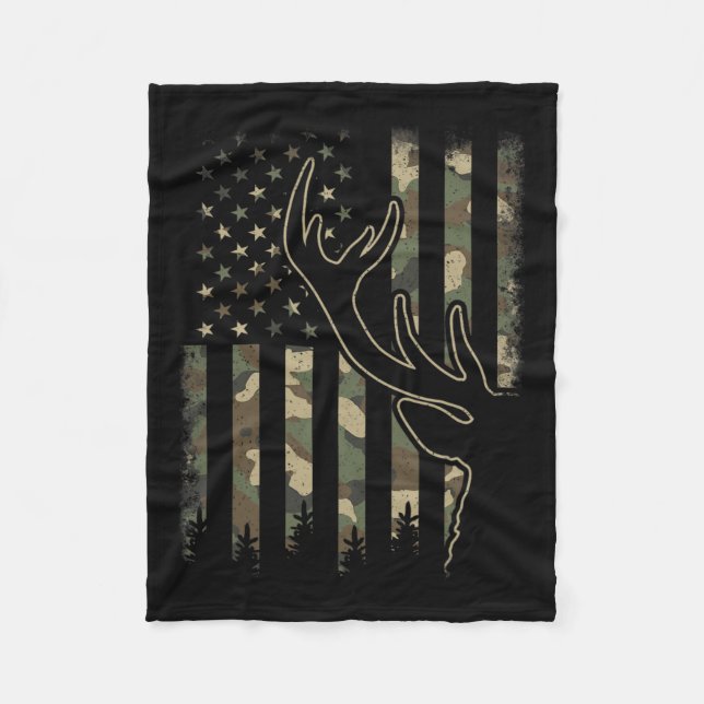 Couverture Polaire Camo Us Drapeau Elk Buck Camouflage Deer Chasse Ch (Devant)