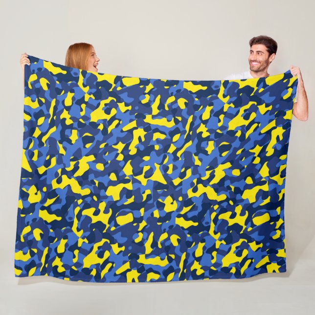 Couverture Polaire Camouflage bleu jaune Motif d'impression (En situation)