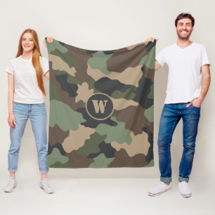 Couverture Polaire Camouflage Camo Kaki Monogramme vert Tan noir