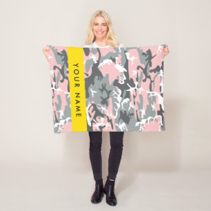 Couverture Polaire Camouflage rose et gris Votre nom Personnalisez