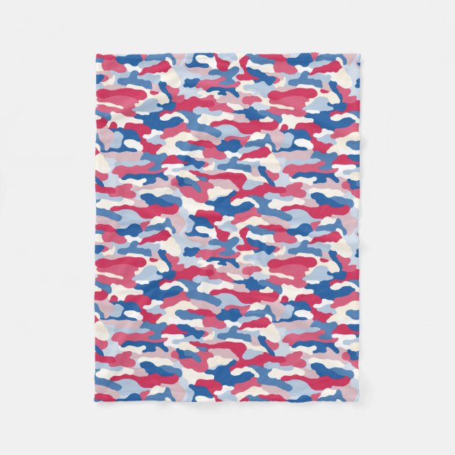 Couverture Polaire Camouflage rouge blanc et bleu (Devant)