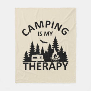 Couverture Polaire Camping est ma thérapie drôle slogan de camper