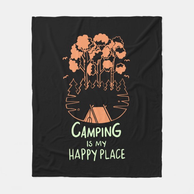 Couverture Polaire Camping - Le Camping Est Mon Endroit Heureux (Devant)