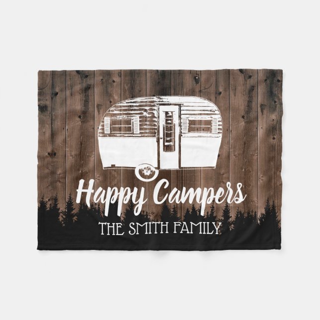 Couverture Polaire Camping Trailer Happy Campers Forêt Bois rustique (Devant (Horizontal))