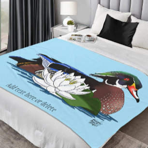 Couverture Polaire Canard en bois coloré nénuphar faune bleu 