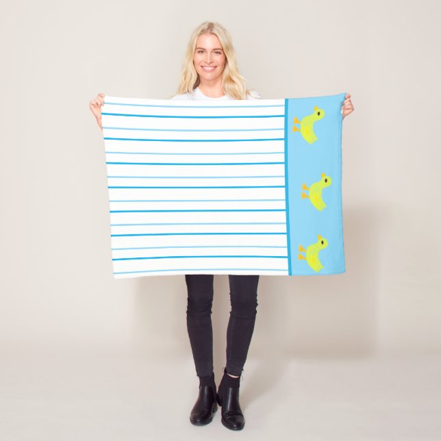 Couverture Polaire Canards jaunes mignons rayures bleu clair blanc (En situation)