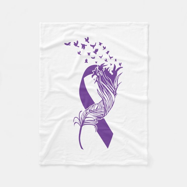 Couverture Polaire Cancer Violet Ribbon Plumes Oiseaux (Devant)
