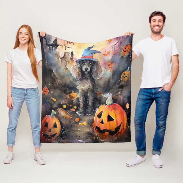 Couverture Polaire Caniche D'Halloween Avec Peur Citrouille (En situation)