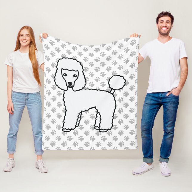 Couverture Polaire Caniche jouet blanc Chien de dessin animé mignon (En situation)