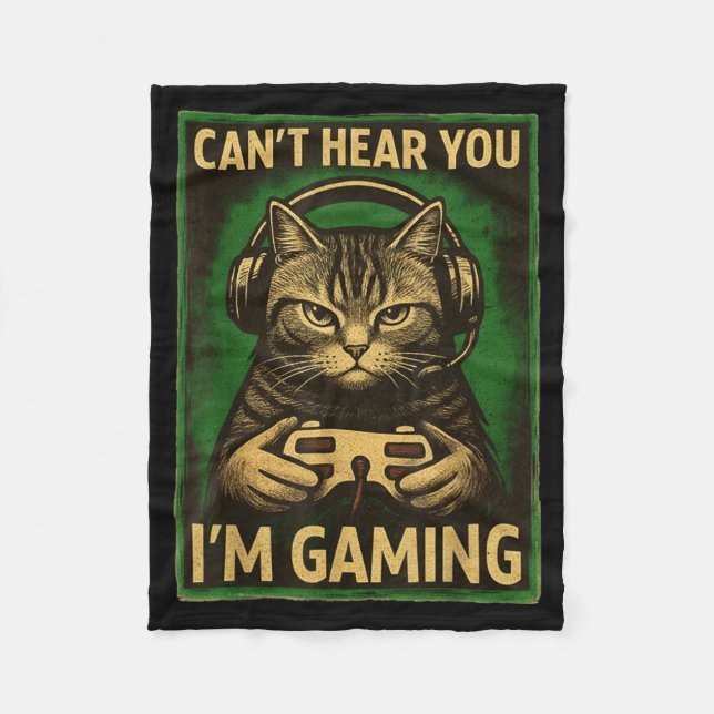 Couverture Polaire Can't Hear You I'm Gaming Funny Gamer Cat Playing  (Devant)