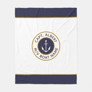 Couverture Polaire Capitaine Votre Nom Couvercle Bleu Blanc Ancre Duv