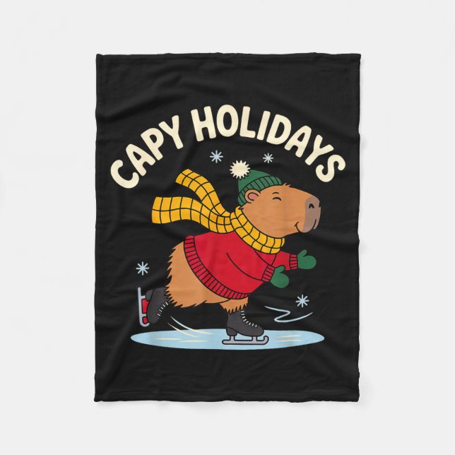 Couverture Polaire Capy Holidays Ice Skating Capybara Funny Xmas Chri (Devant)