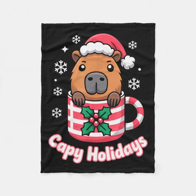 Couverture Polaire Capy Vacances Capybara Mignon Chapeau de Noël Sant (Devant)