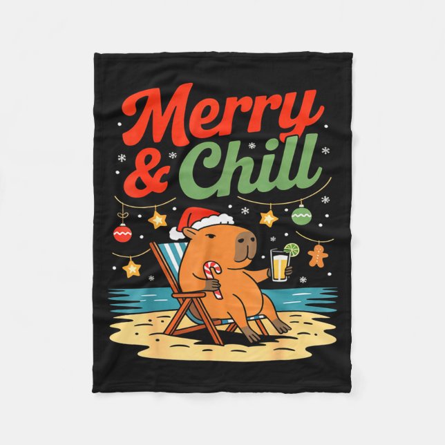 Couverture Polaire Capybara Christmas Holiday Beach Vibes Merry And C (Devant)