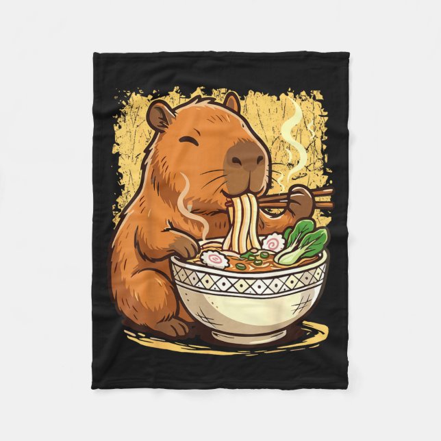 Couverture Polaire Capybara mangeant des nouilles Ramen  (Devant)