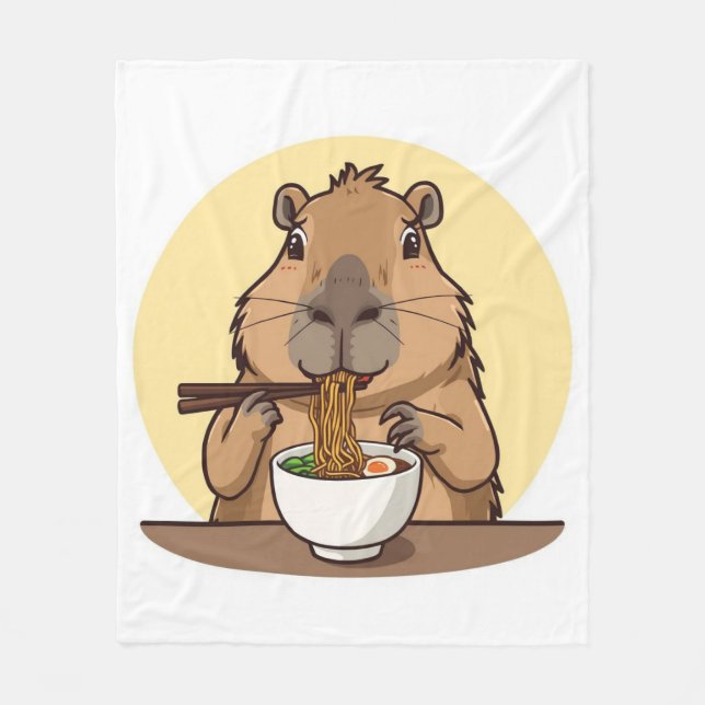 Couverture Polaire Capybara mangeant des ramen  (Devant)