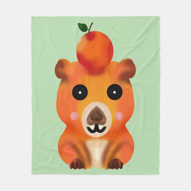 Couverture Polaire Capybara Mignon et Flou avec Orange | Ar Kawaii An (Devant)
