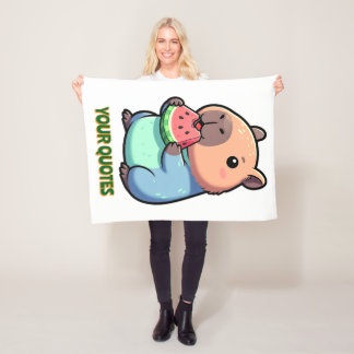 Couverture Polaire Capybara Mignon Mangeant de la Pastèque