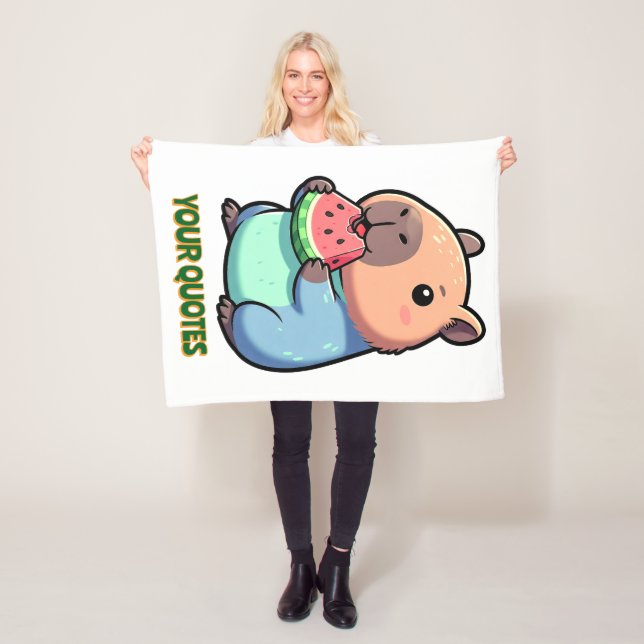Couverture Polaire Capybara Mignon Mangeant de la Pastèque (En situation)