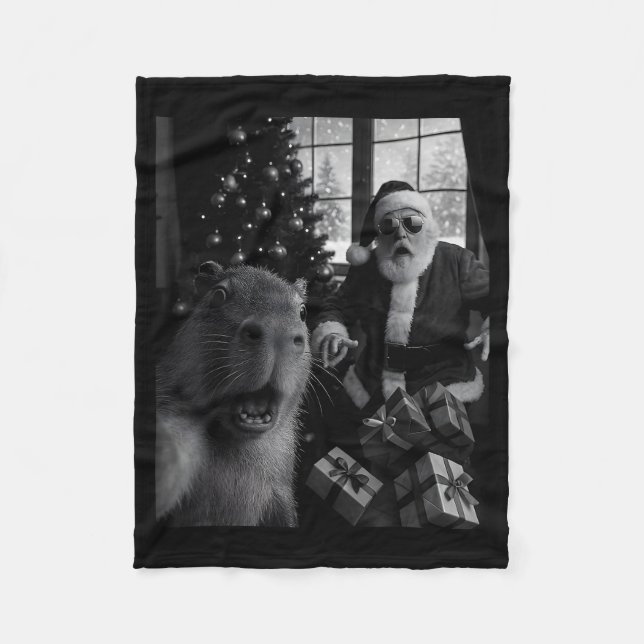 Couverture Polaire Capybara Selfie With Santa Funny Capybara For Men  (Devant)