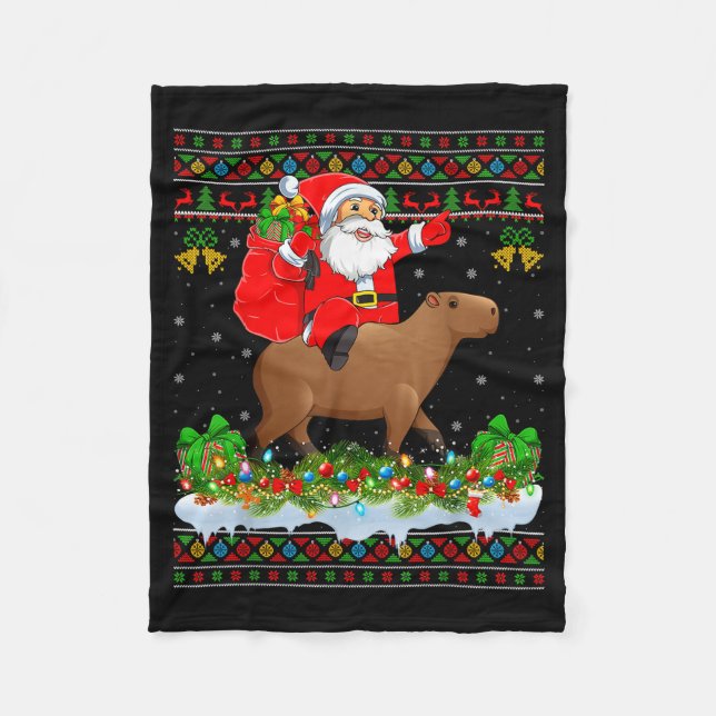 Couverture Polaire Capybara Xmas Pajamas Ugly Santa Riding Capybara C (Devant)