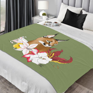 Couverture Polaire Caracal Élégant Fleurs de Lys Floral Vert