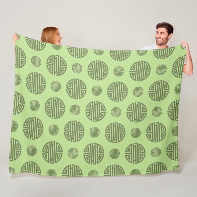 Couverture Polaire Caractère de longévité chinois Shou vert jade (En situation)
