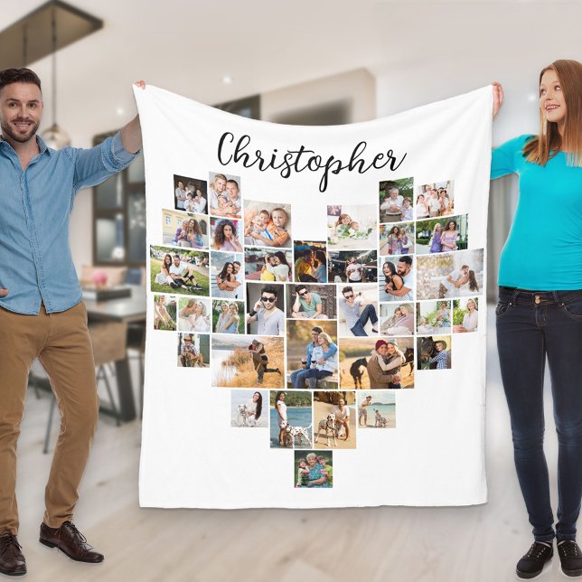 Couverture Polaire Cardiaque 36 Photo Collage Nom du script Blanc (Créateur téléchargé)